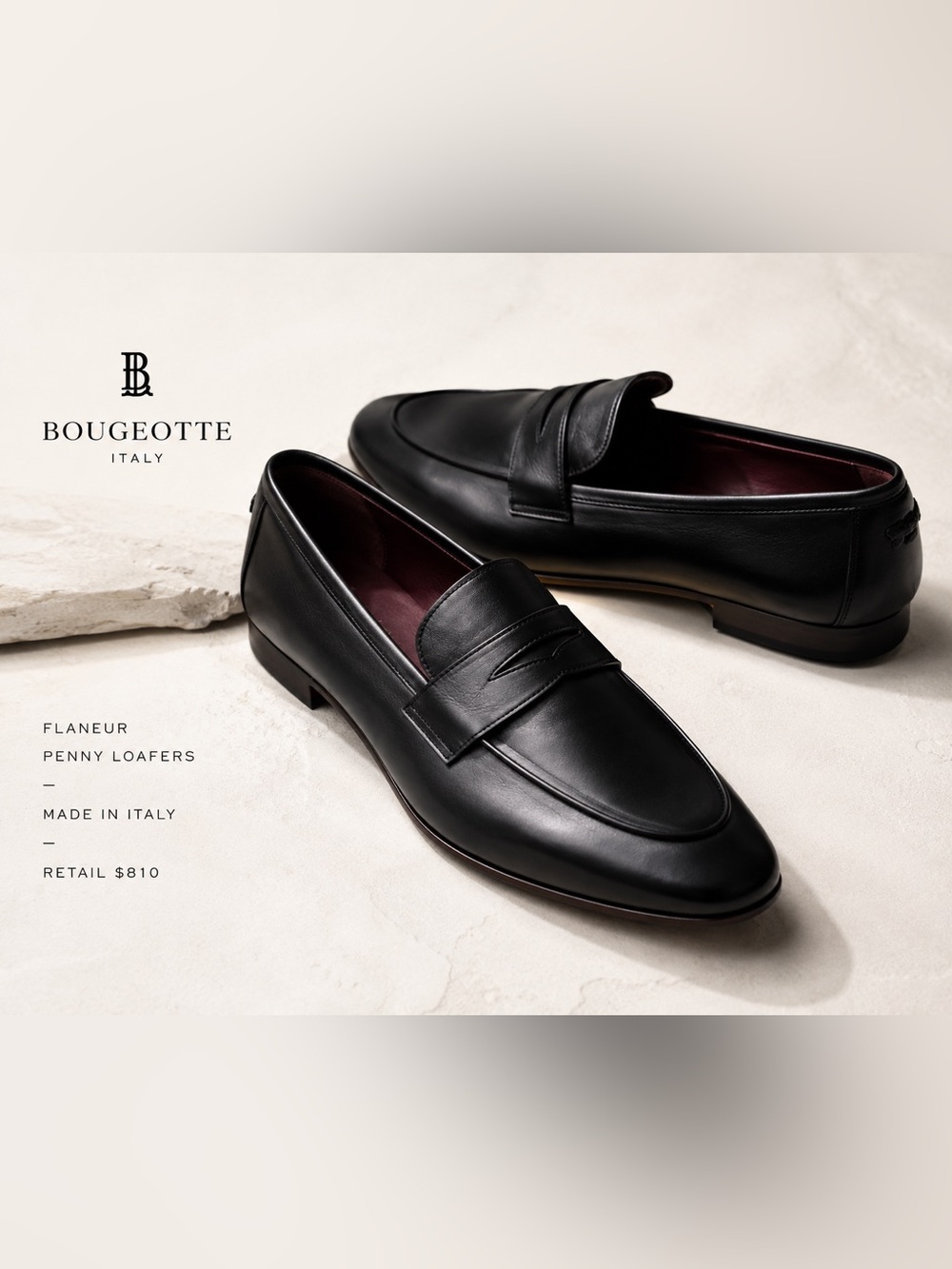 Bougeotte Flaneur Black Leather Penny Loafers EU 42 Men’s 9 Women’s 11 NWT Italy
